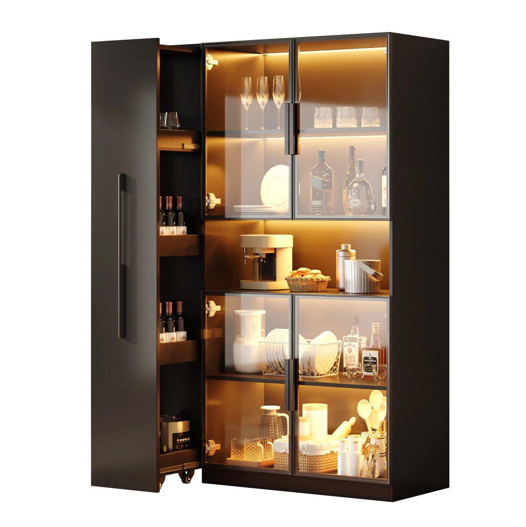 Vetrina in MDF nero 110x35x160 cm con LED a colori e ripiani estraibili