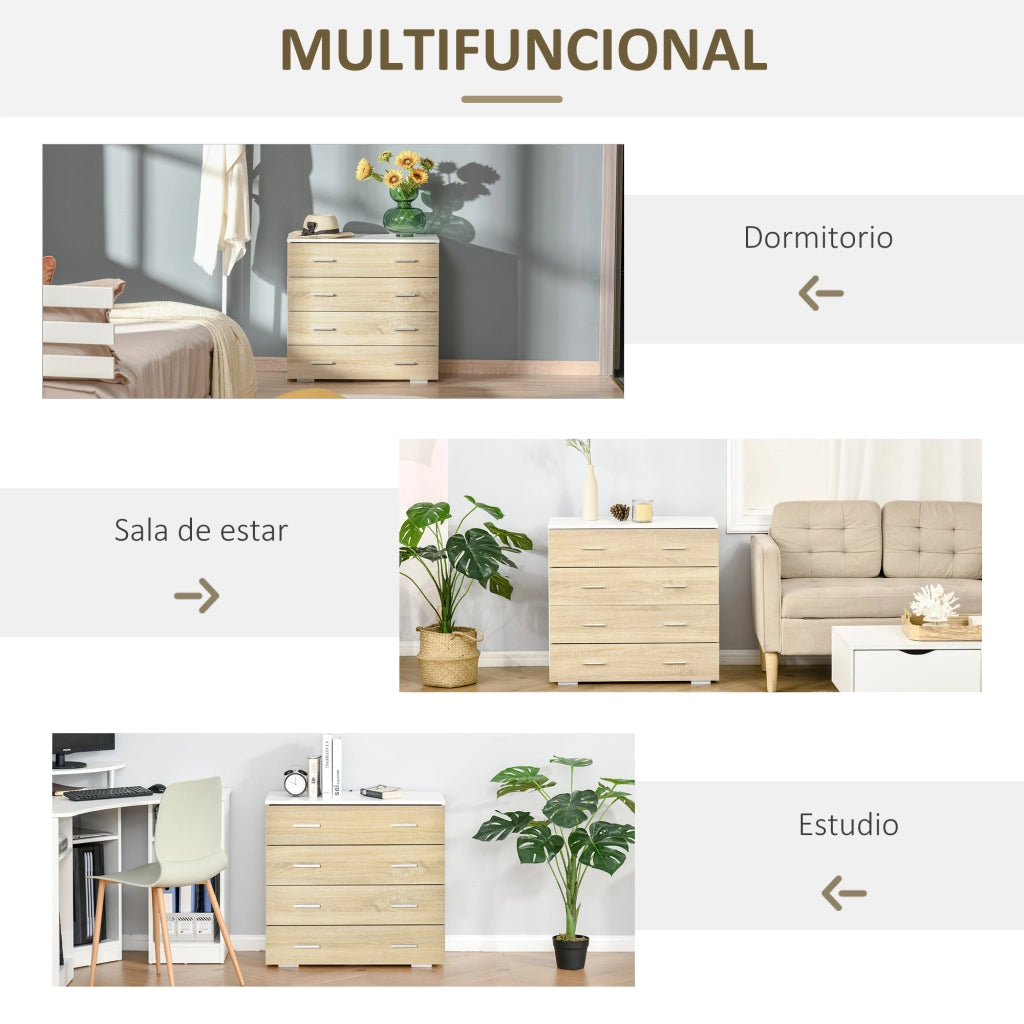 Cassettiera Moderna con 4 Cassetti ¨C zephmum ¨C Roble e Bianco 76x35x72 cm