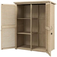 Armadio da Esterno Portaoggetti a 2 Ripiani con Picchetti, in Legno di Abete, 127x65x159.5/168 cm
