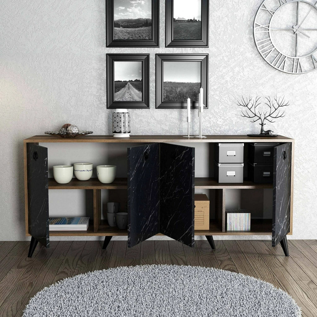 Madia Ernie, Credenza 2 Ripiani, 180x45x80h cm Marrone Noce