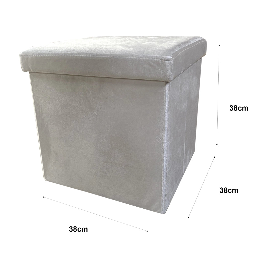 Pouf portaoggetti quadrato pieghevole in velluto 38x38x38 cm | Nyana Casa | Stile ottomano | Morbido velluto | Nero, grigio e beige