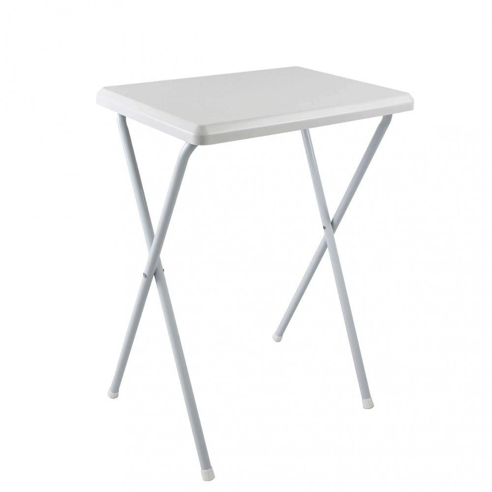 Tavolino Alto 52x38x68 h cm in Metallo e PVC Bianco
