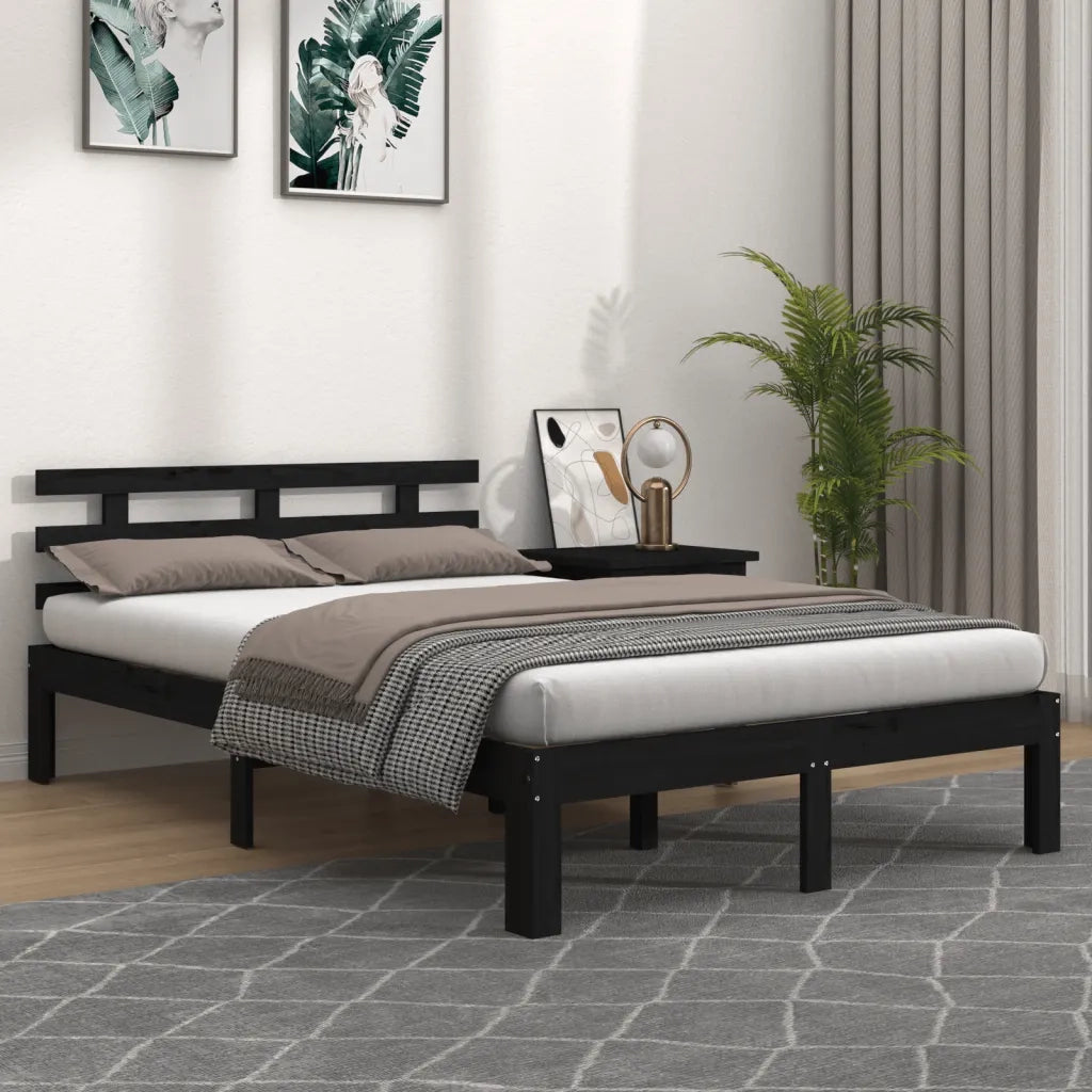 Giroletto-Struttura Letto Nero in Legno Massello 200x200 cm 951840