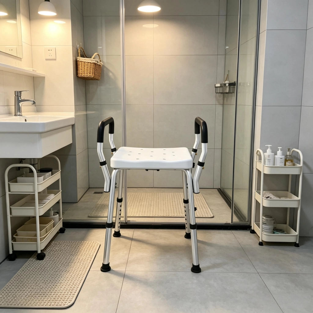 Lettino da doccia regolabile in altezza per anziani e persone con disabilit¨¤, con piedini antiscivolo.