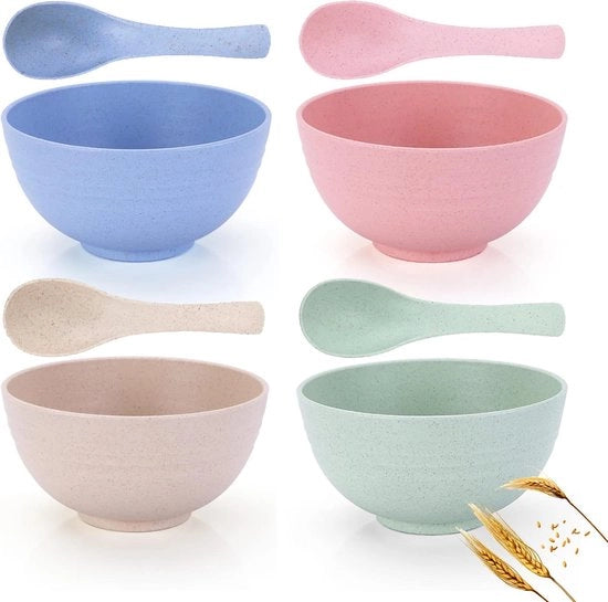800 ml contenitore per cereali/salatiera grande, set di 4, diametro 14 cm, contenitore per cereali non frantumabile in plastica, BPA-free, leggero, ecocompatibile, per zuppe, riso, noodle, insalata, piatti, vassoio per frutta, adulti