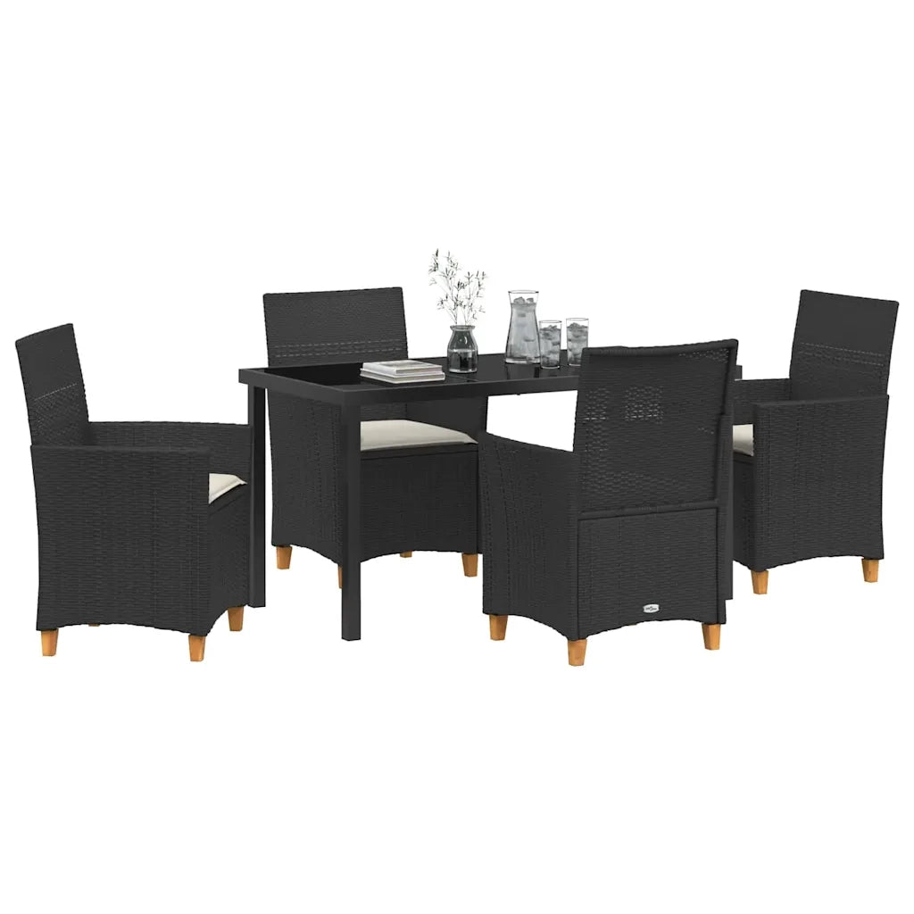 Set da Pranzo per Giardino 5 pcs Nero polyrattan 3381067