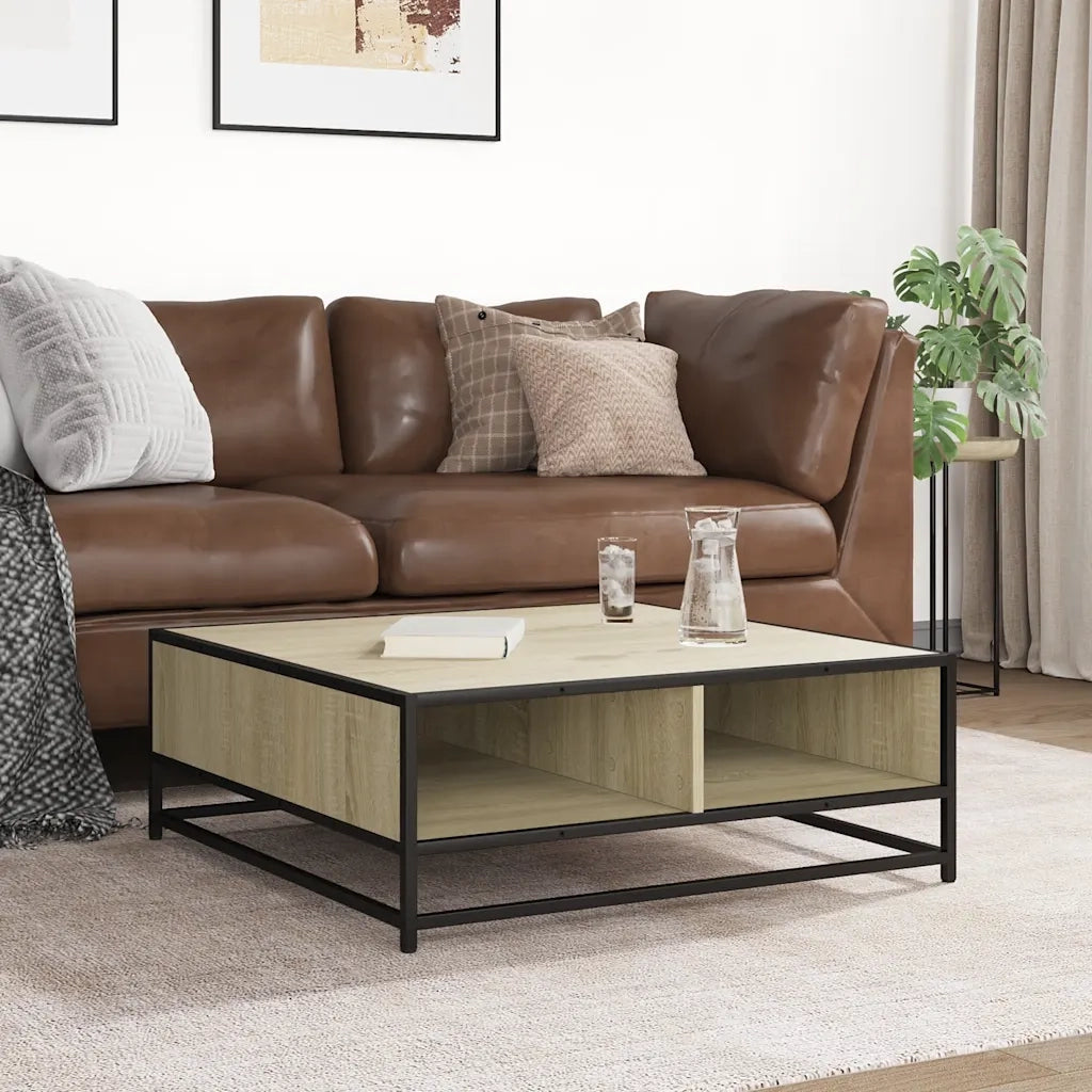 Tavolino-Tavolino da soggiorno-Tavolo Rovere Sonoma 80x80x30 cm in Truciolato e Metallo
