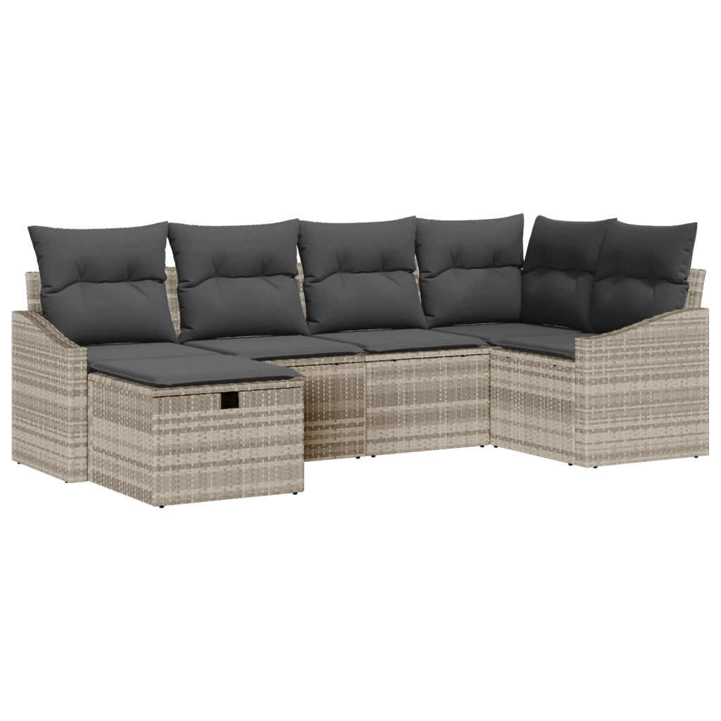 Set Divano da Giardino 6 Pezzi con Cuscini Grigio Chiaro in Rattan