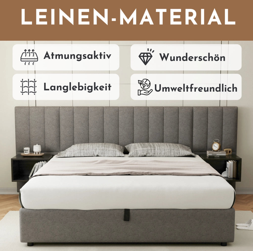 Letto imbottito 180x200 cm con contenitore e 2 comodini