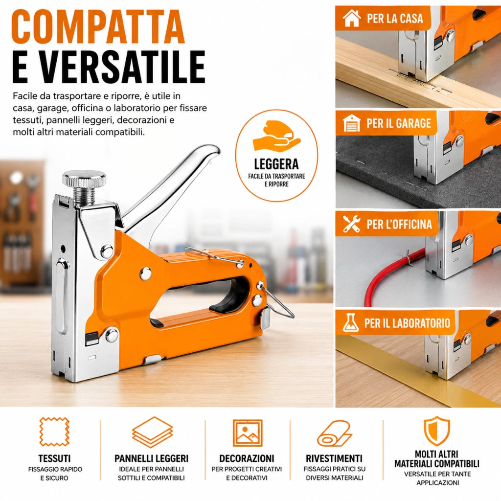 Spillatrice Manuale 3 in 1 Arancione con 600 Graffette D U T