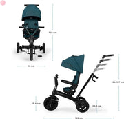 Triciclo per bambini TWIPPER, bicicletta con manubrio, sedile girevole 360°, con parasole, accessori, campanello, porta bibita, per bambini da 9 mesi a 5 anni, verde