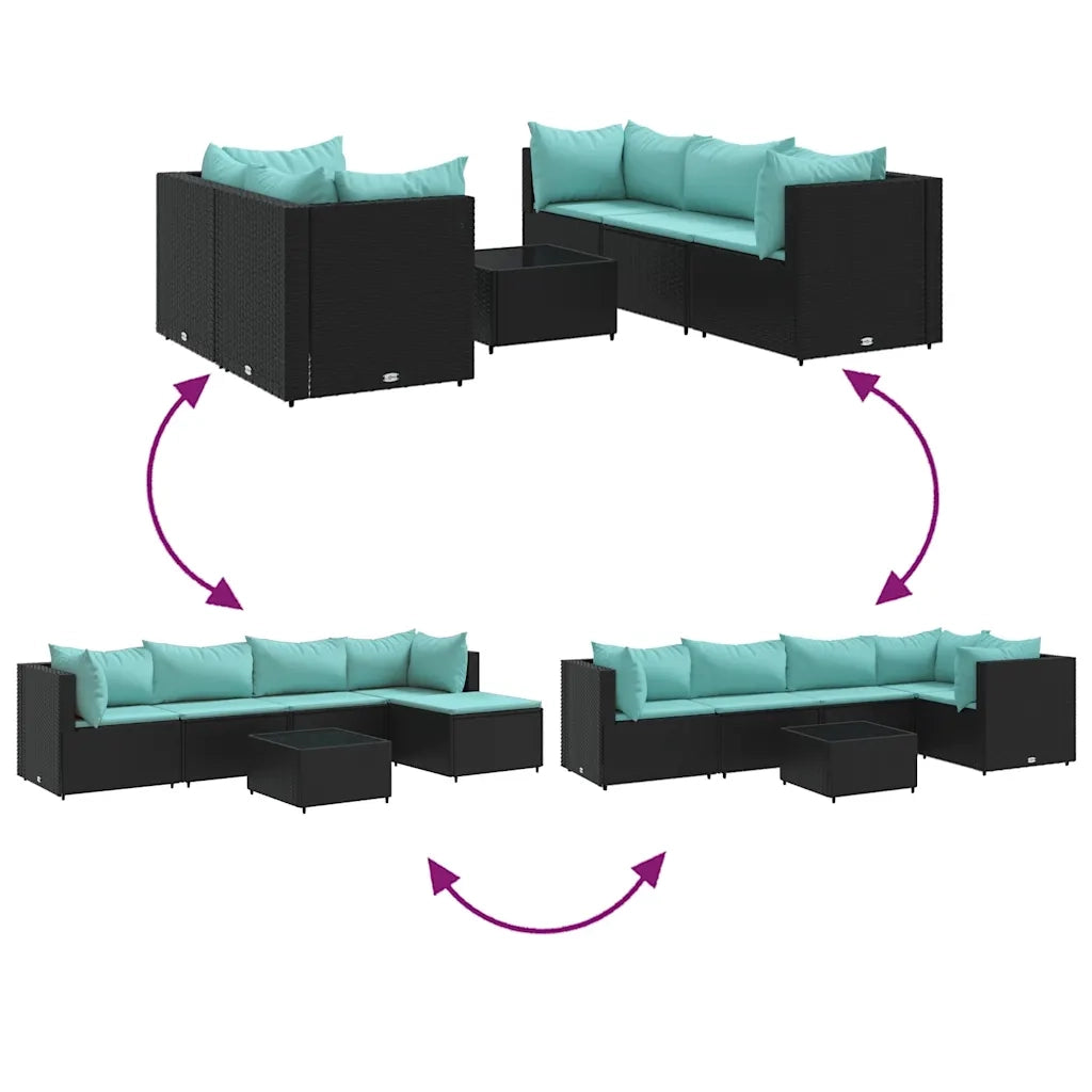 Set Mobili da Giardino 6 pz con Cuscini in Polyrattan Nero