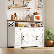 Buffet 140 cm con 3 cassetti; 2 ante e vano aperto; MDF; marrone e bianco