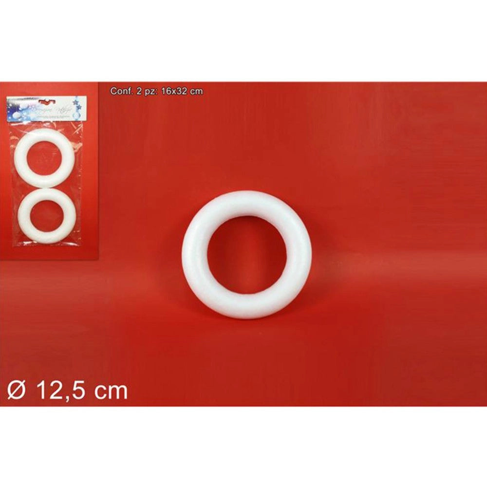 Trade Shop - 2 Anelli Cerchi Polistirolo 12,5cm Bianchi Decorazioni Natalizie Addobbi Natale -