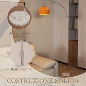 Lampada da Terra ad Arco 26x90x180 cm con Interruttore a Pedale e Base in Marmo Bianco e Arancione