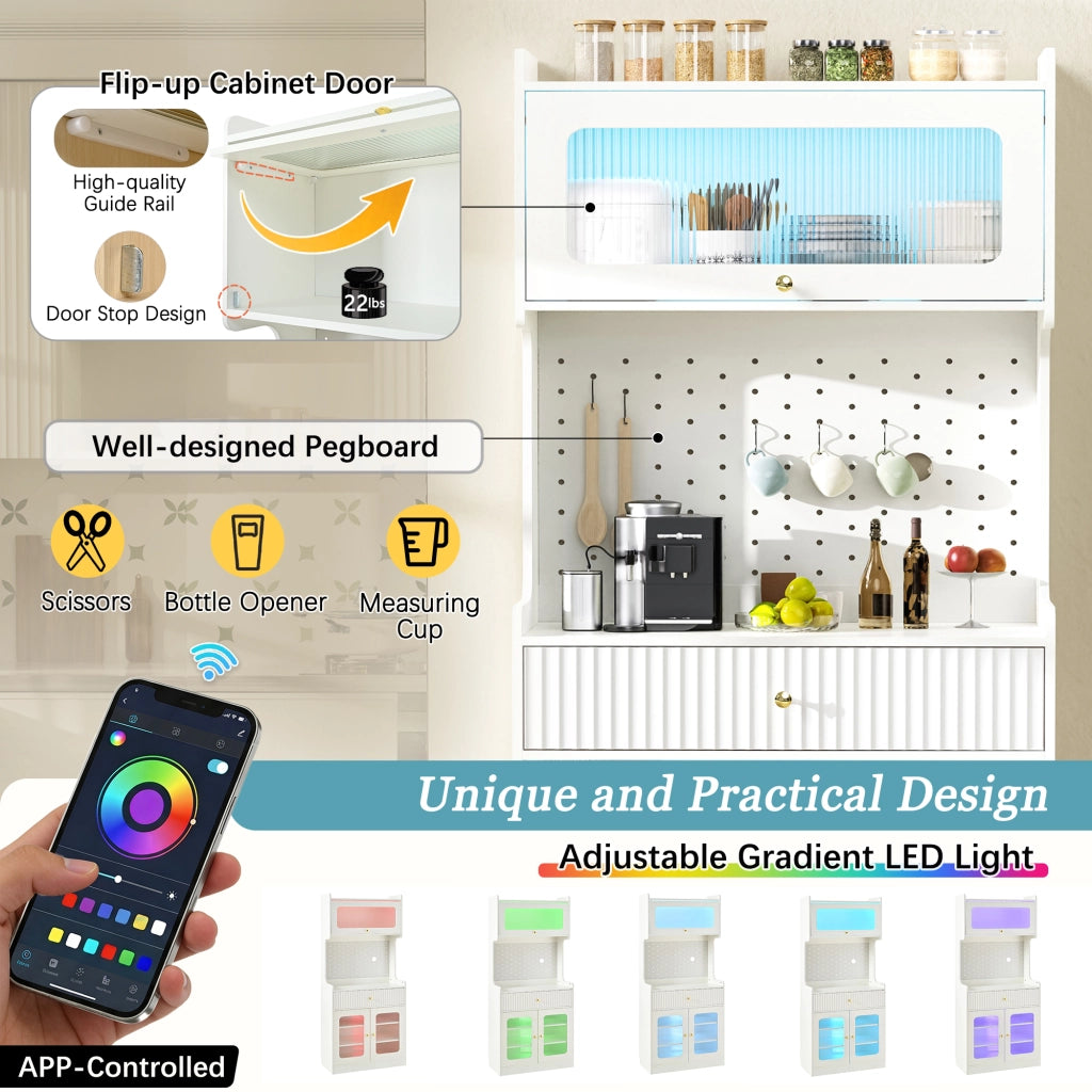 Mobile Alto con Cassetti, LED e Vetro Rigato ¨C Xylo ¨C Bianco