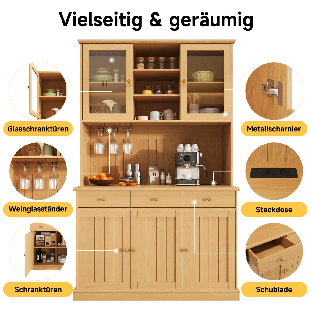 Credenza alta 120x40x191 cm con ante in vetro e USB