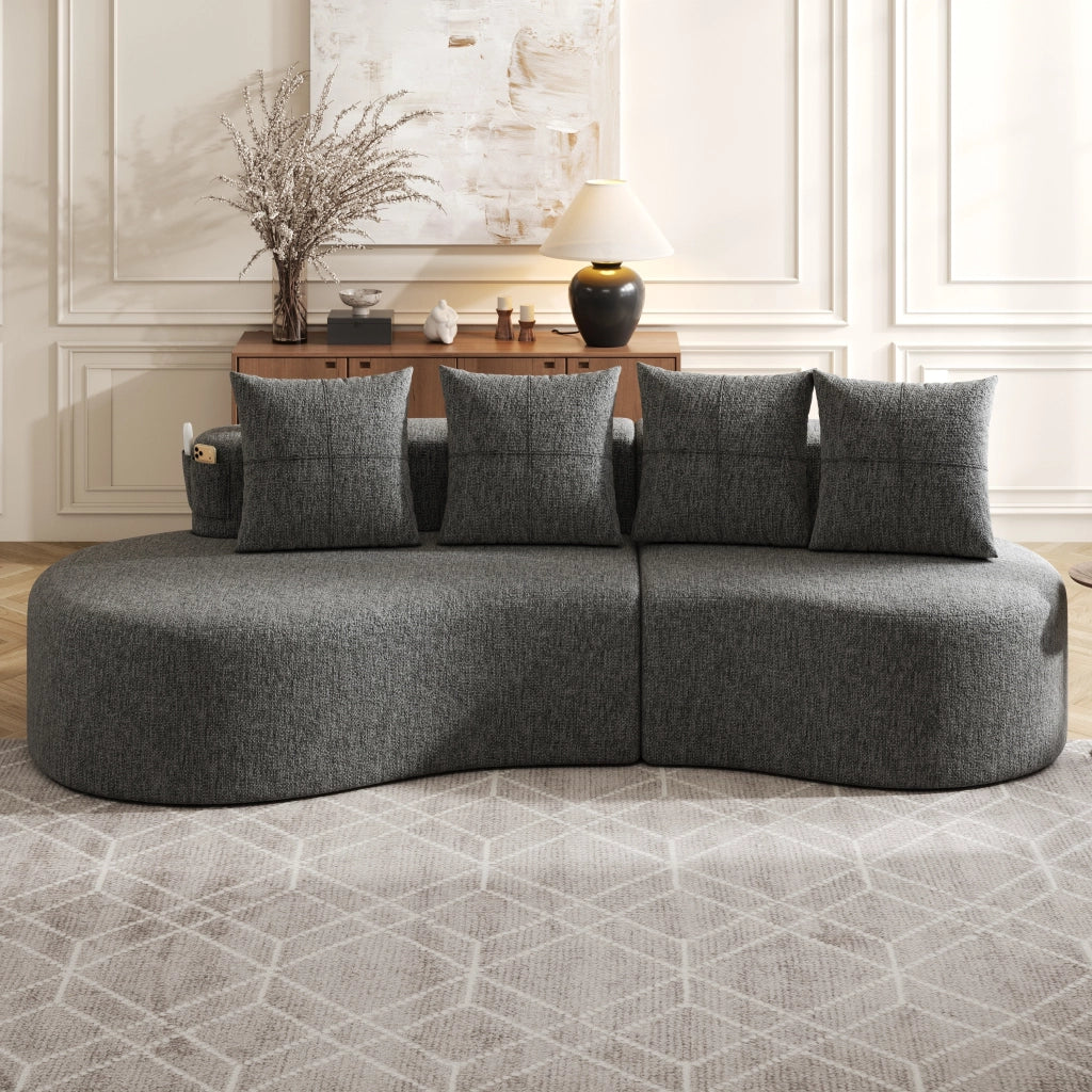 DIVANO 240x109x60 cm in lino grigio scuro con 4 cuscini