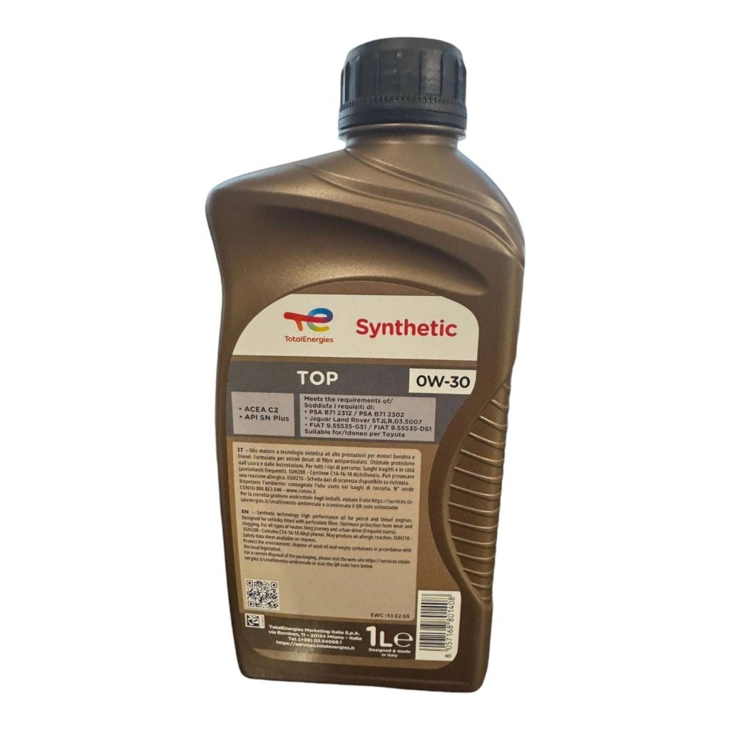 OLIO LUBRIFICANTE TOTAL SINTETICO TOP 0W30 LT.1