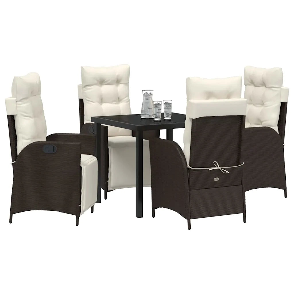 Set da Pranzo per Giardino con cuscino 5 pcs Marrone polyrattan