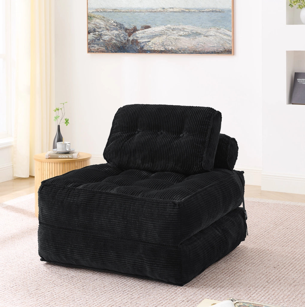 Poltrona letto pieghevole in schiuma con schienale regolabile e funzione salvaspazio per salotto nera 52 × 50 × 30 cm