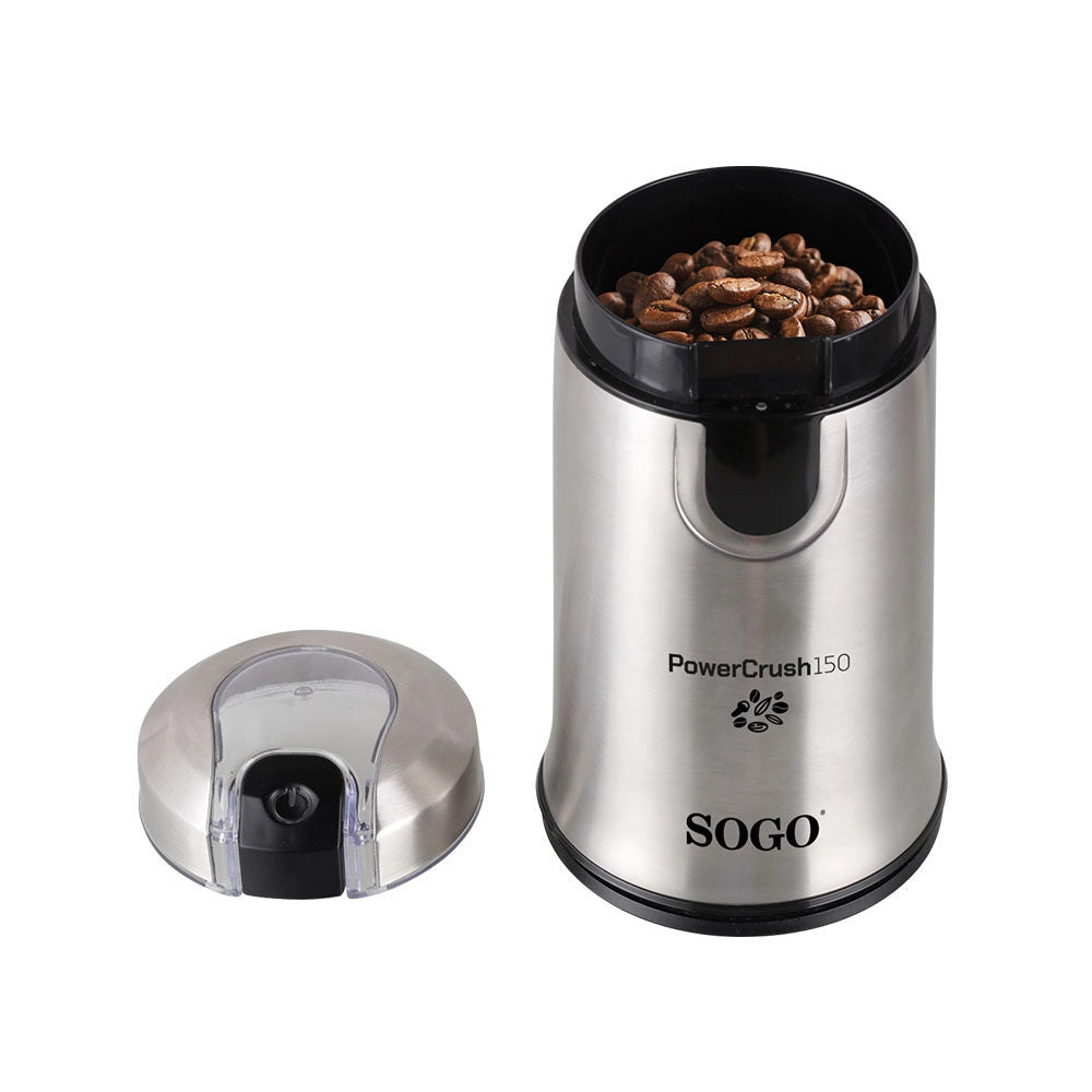 Macinacaffè elettrico per caffè e spezie 150W, capacità 50g lame inox e corpo acciaio con funzione a pressione - Sogo