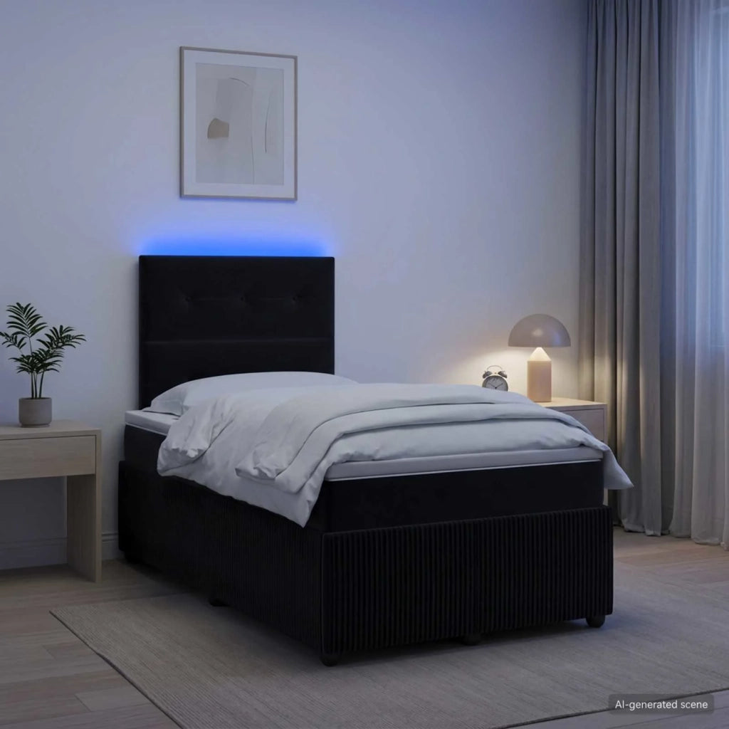 Letto Box Spring LED con Materasso Nero 120 x 190 cm Velluto 3456031