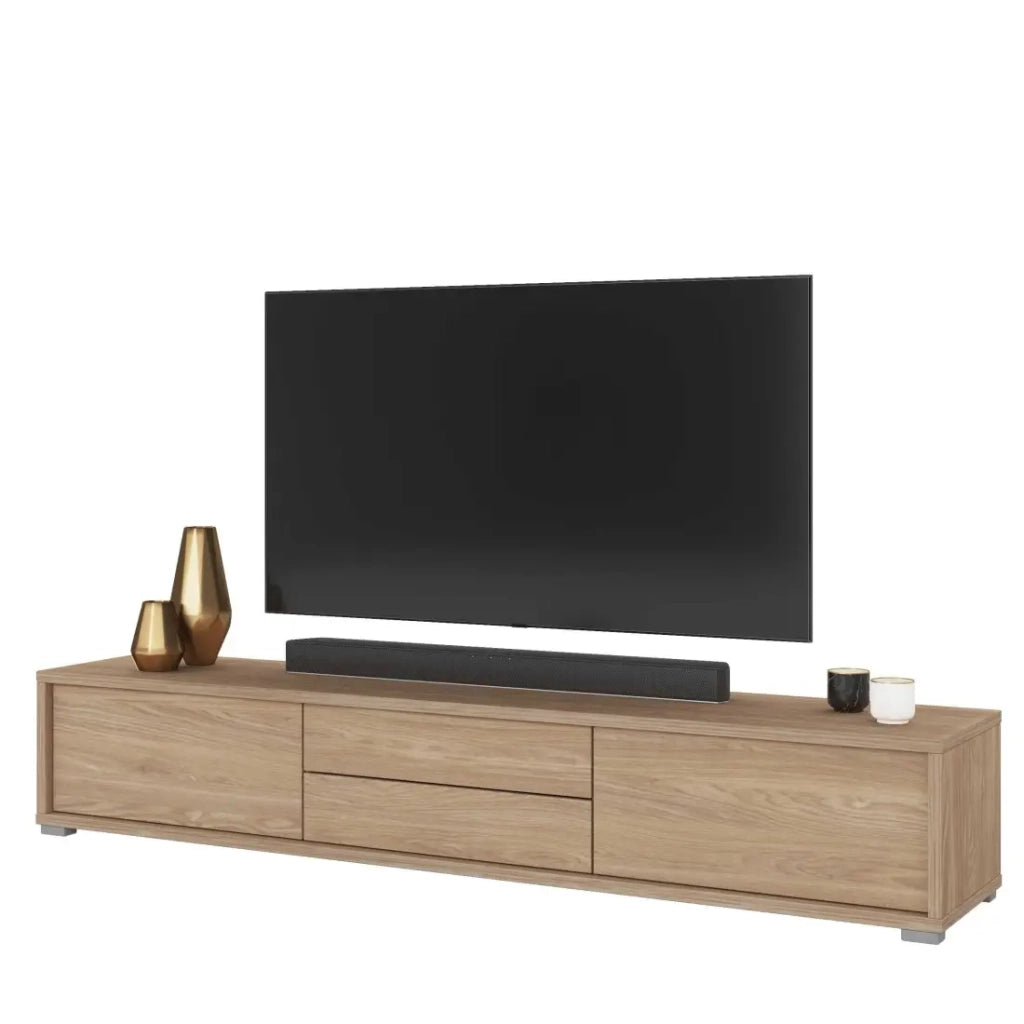 Mobile TV 180cm, 2 cassetti e 2 porte collezione MAANUM. Colore rovere chiaro.