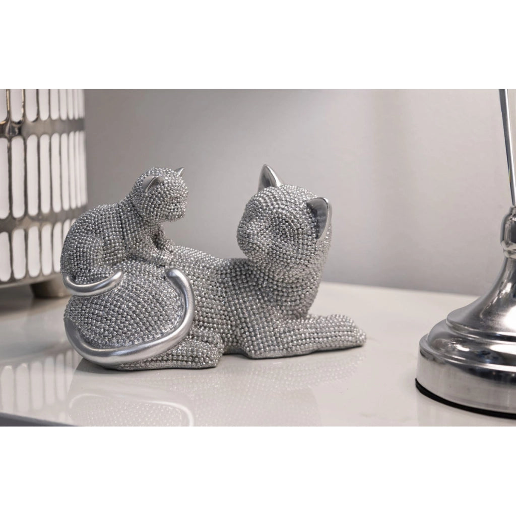 Scultura Gatti 2, Argento, Poliresina, 19x9x13 cm
