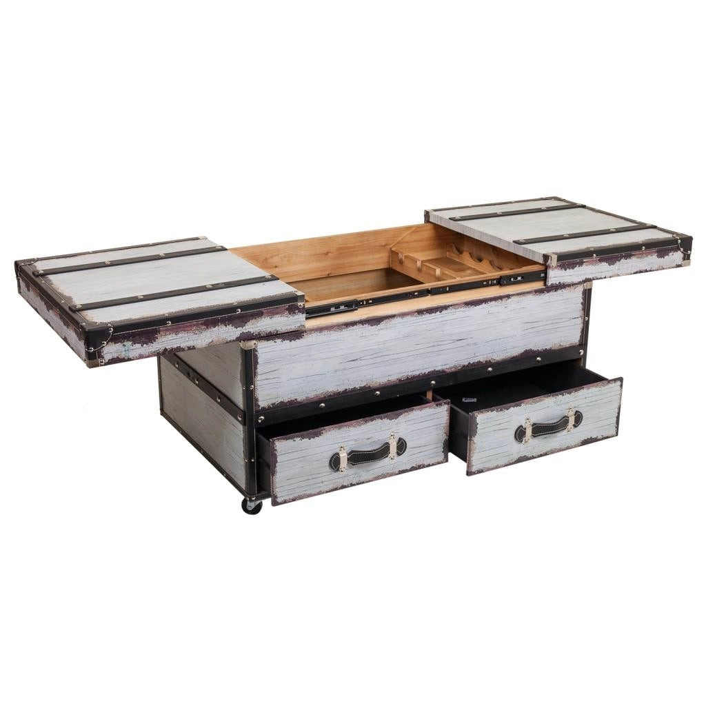 Portabottiglie in legno e tela bianca 100x60x55h