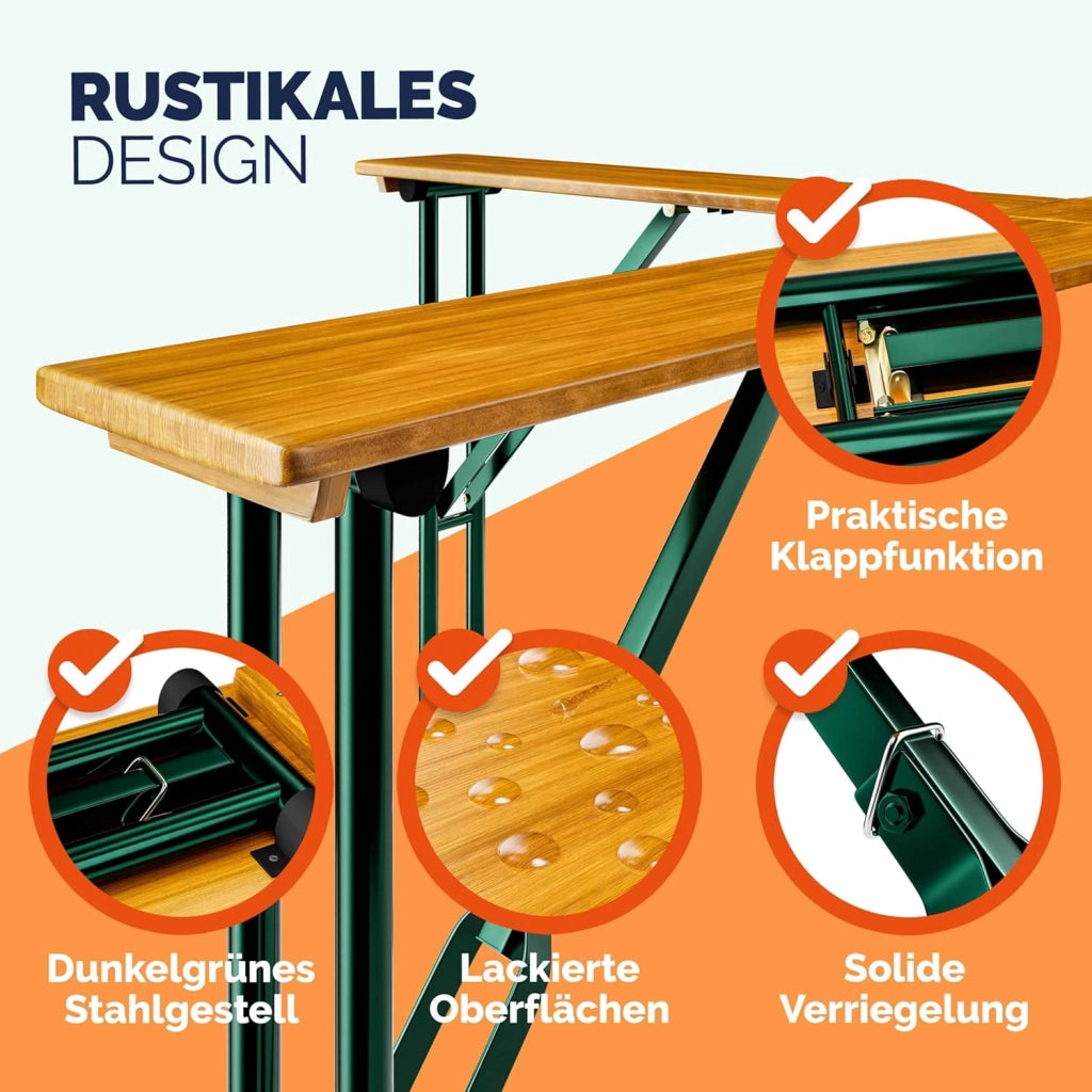 Tavolo Quattro XXL Alto Set Birreria 20 Persone con Supporto Ombrellone Pieghevole Legno Fiere