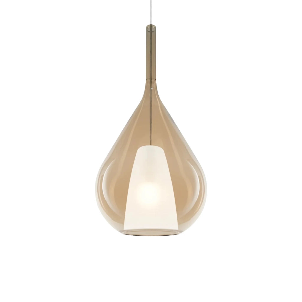 Sospensione Contemporanea Kalique Vetro Ambra Bianco E Cromo 1 Luce E27 H59Cm