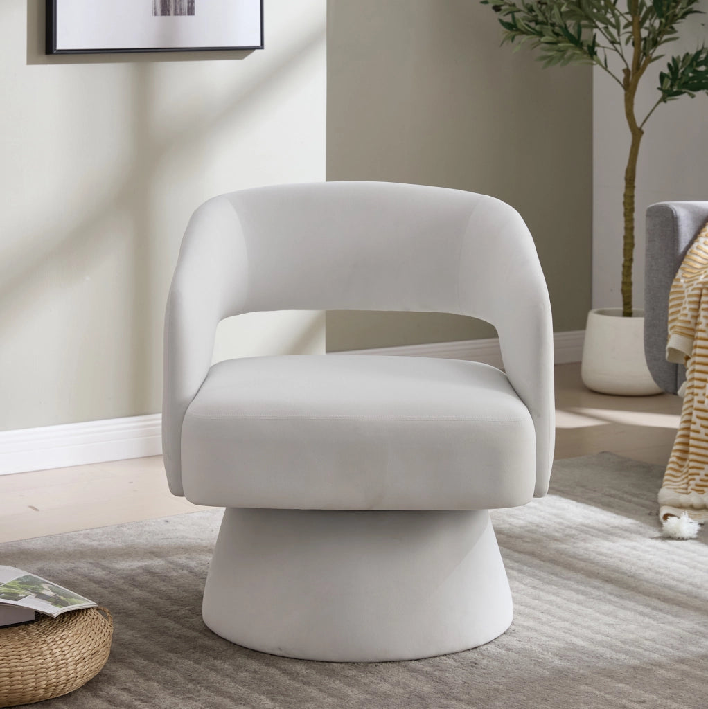 Poltrona girevole ULEVR 68x66x47 cm in ciniglia beige con braccioli curvi e base rotonda