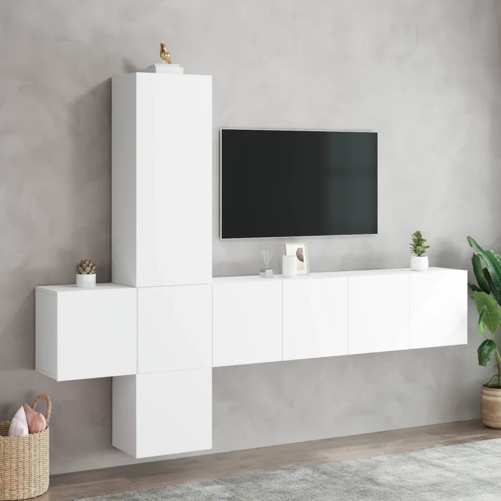 Mobili TV a Muro 5pz | Armadietto TV | Mobile Porta TV Bianchi in Legno Multistrato