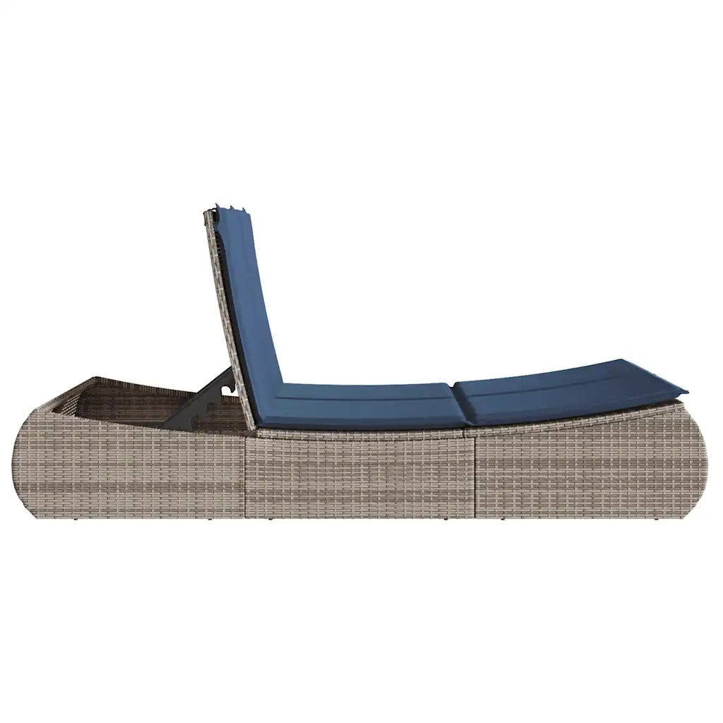 Lettino Prendisole Doppio con Cuscini Grigio in Polyrattan 368097