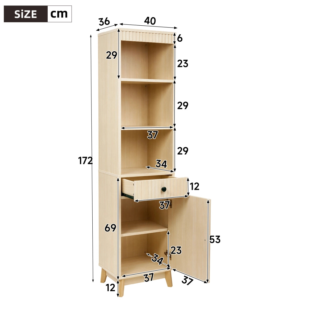 Mobile da bagno con anta reversibile e cassetto - per bagno - MDF - 40×36×172 cm - naturale