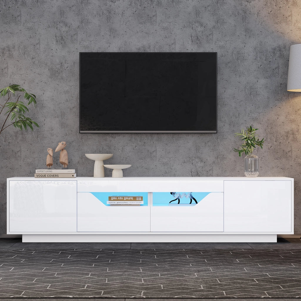Mobile TV da terra con LED 180x40x45 cm; 2 cassetti e 2 armadietti; bianco