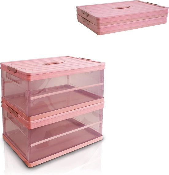 Cassetta di stoccaggio pieghevole - Cassetta di stoccaggio in plastica pieghevole - Organizzatore di bagagliaio per auto - Translucido - Rosa
