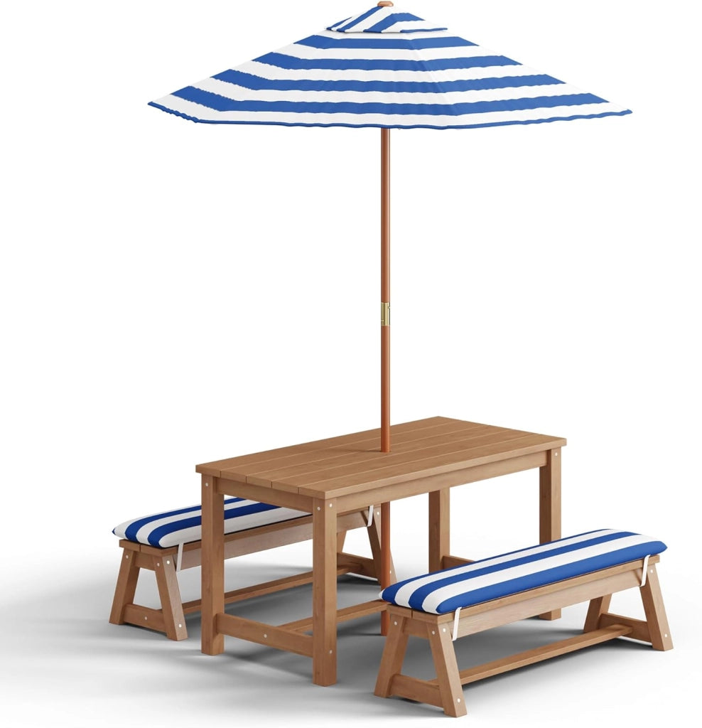 Set da giardino per bambini con parasole, set da esterno con cuscini, tavolo per bambini,tavolo da gioco per cortile,giardino, portico,patio,Blu