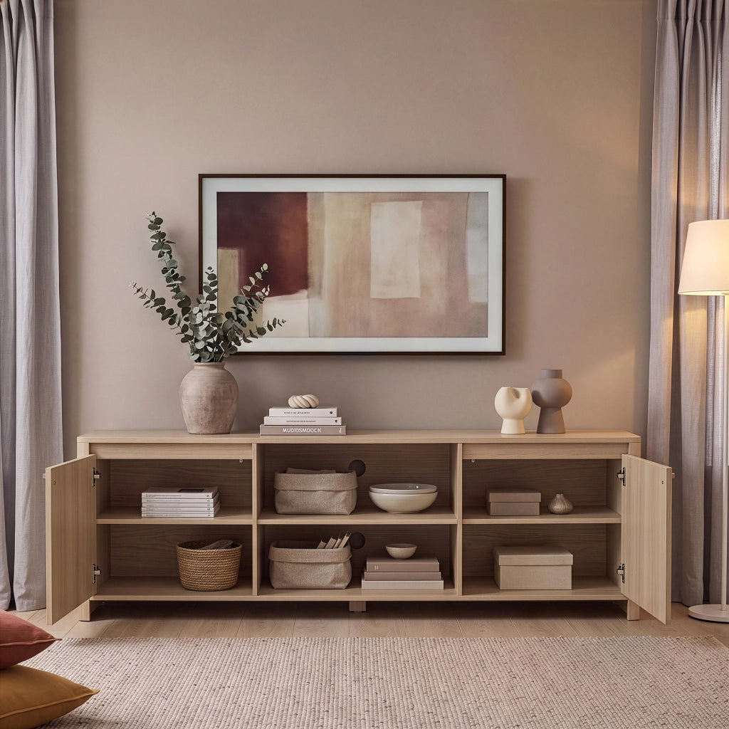 Mobile Porta TV Takranmaa a 2 Ante e Vani Aperti 150x40x50 cm - Effetto Rovere [en.casa]