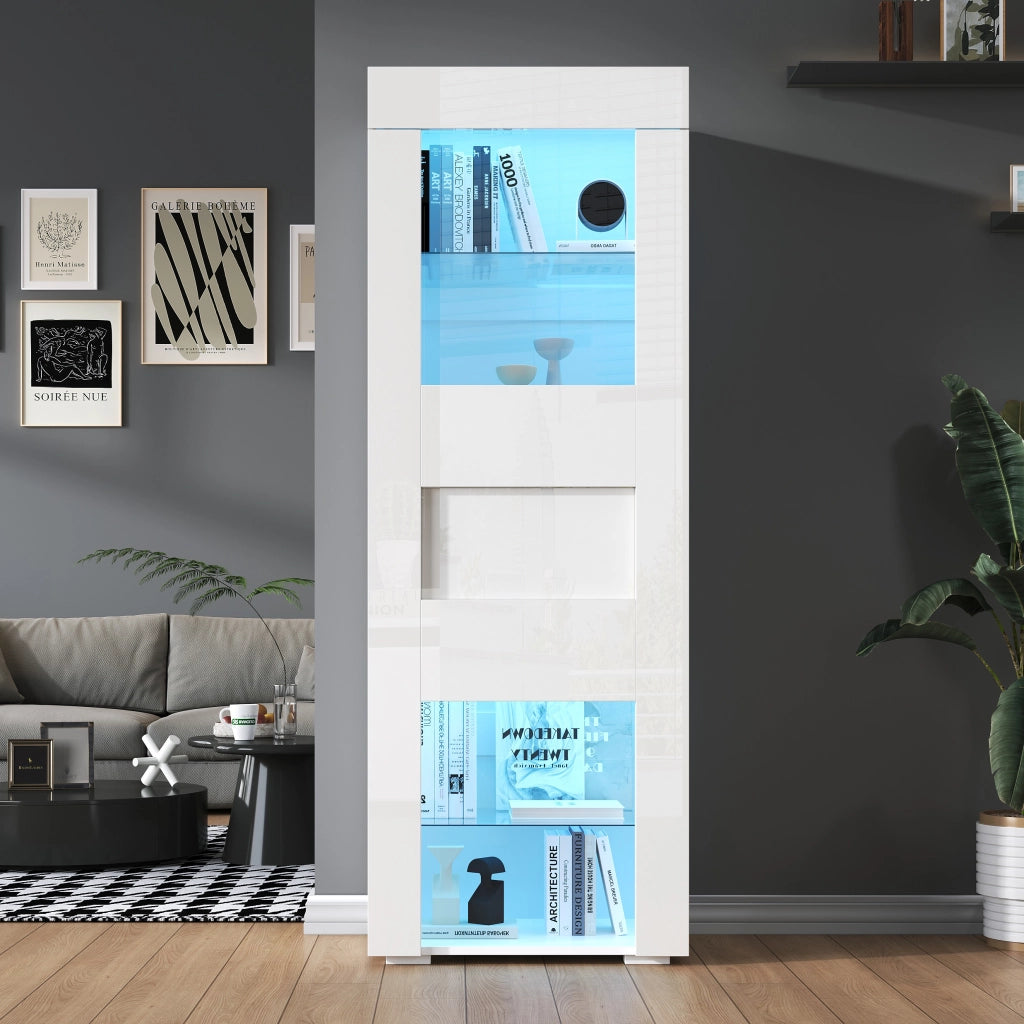 Vetrina alta con LED e anta in acrilico; 60 x 40 x 170 cm; MDF e vetro; bianca
