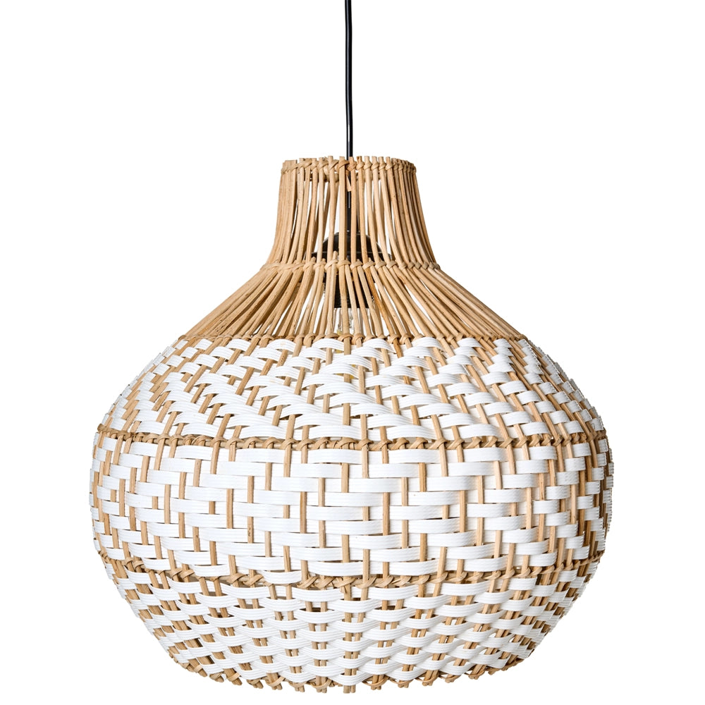 Lampadario con paralume in rattan bianco e struttura in ferro Illuminazione in stile bohémien