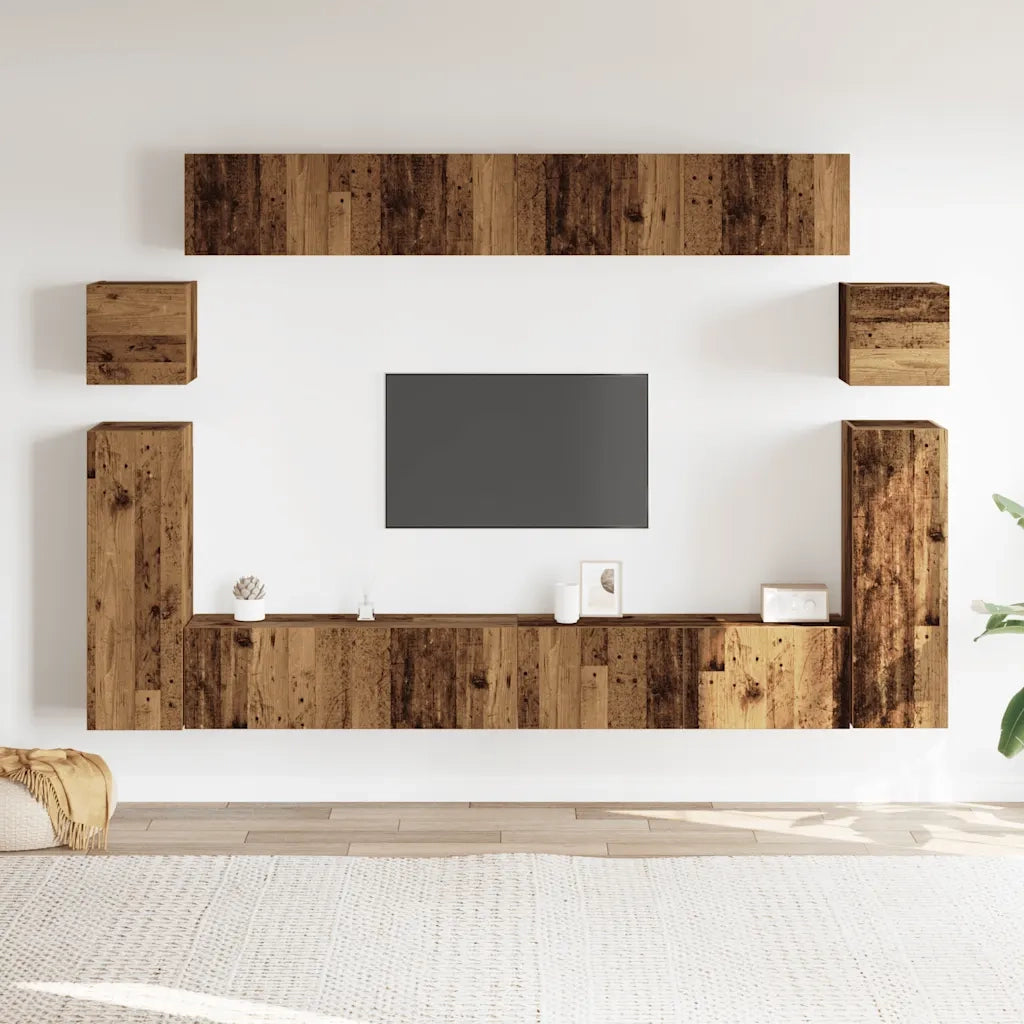 Set Mobile TV 8 pz Montato a Parete Legno Antico in Truciolato 3329147