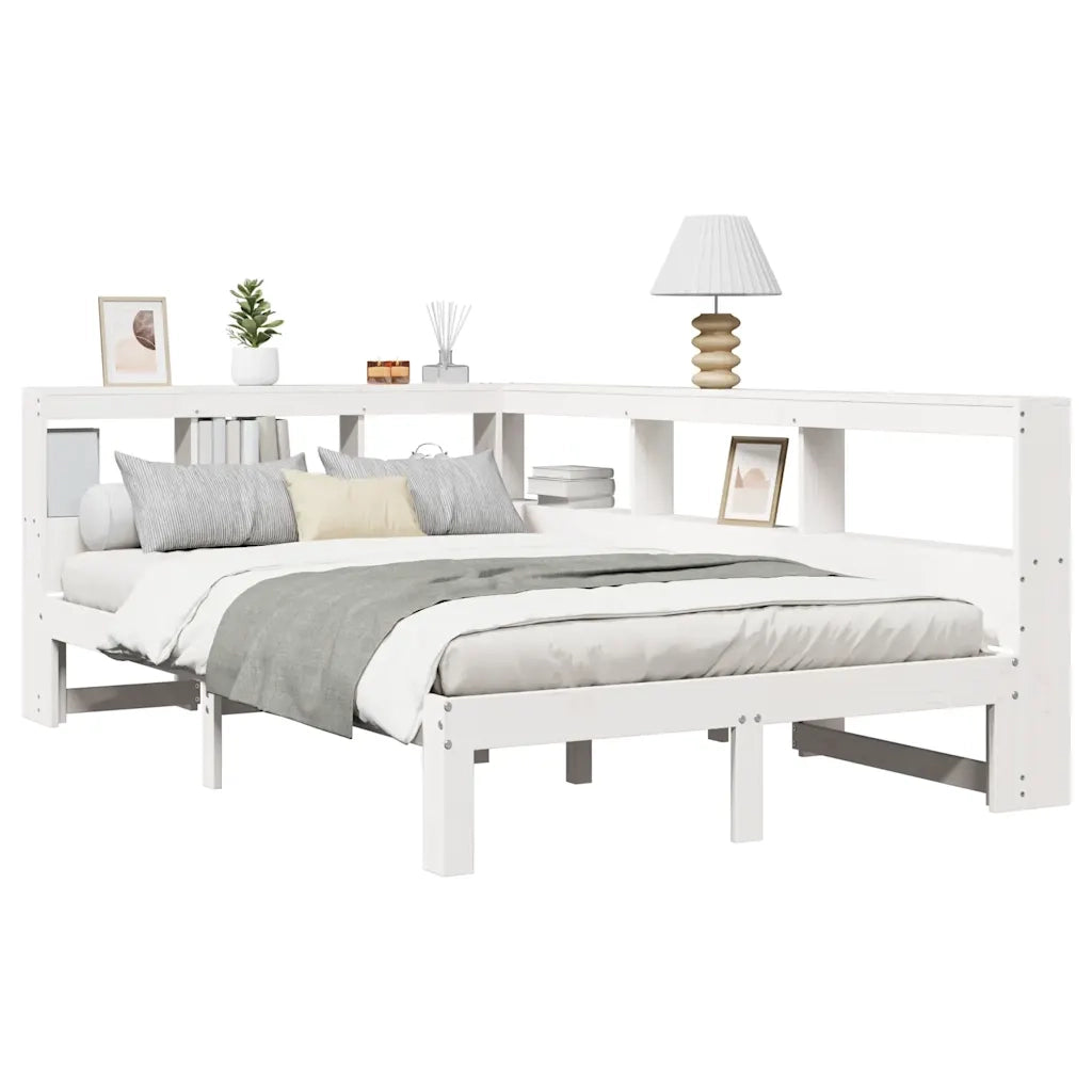 Letto Libreria senza Materasso-Struttura Letto con contenitore Bianco 120x190 cm Legno di Pino 778448