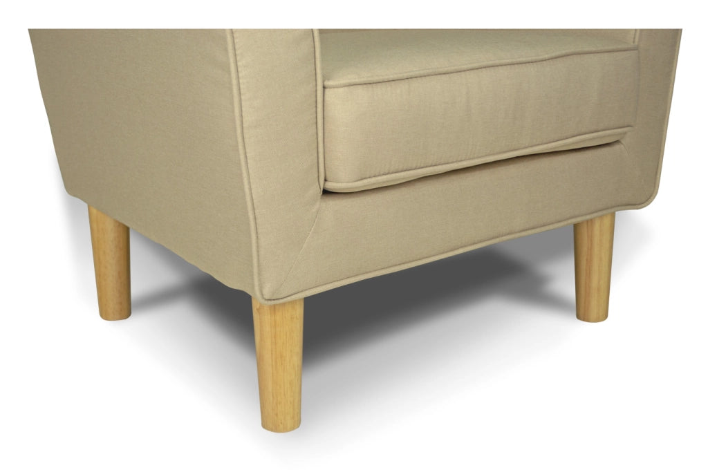 Poltrona in tessuto beige, piedi in legno naturale - Narciso - PL-NA11FBC