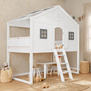 Letto a soppalco per bambini 90x200 cm bianco e grigio