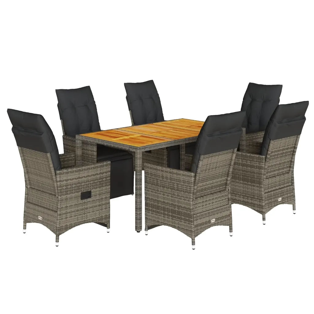 vidaXL Set Bistrò da Giardino 7 pz con Cuscini in Polyrattan Grigio