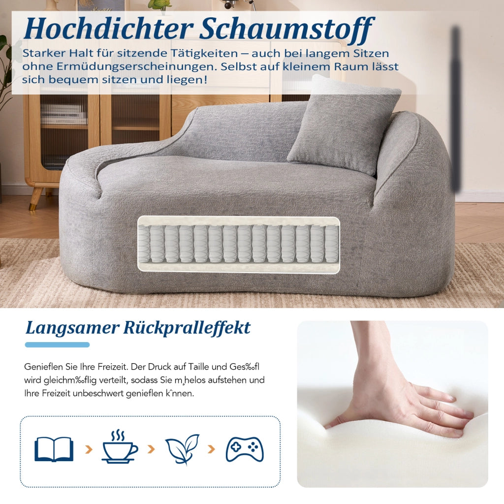 Chaise longue 2 posti - con seduta profonda e cuscino - in ciniglia e schiuma - grigio chiaro