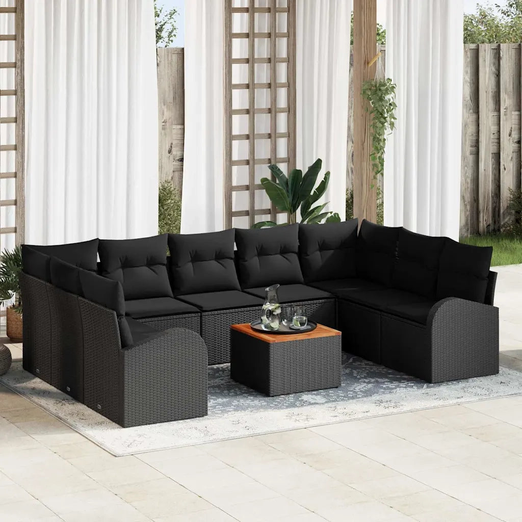Set Divano da Giardino con archiviazione 10 pcs Nero polyrattan 3356294