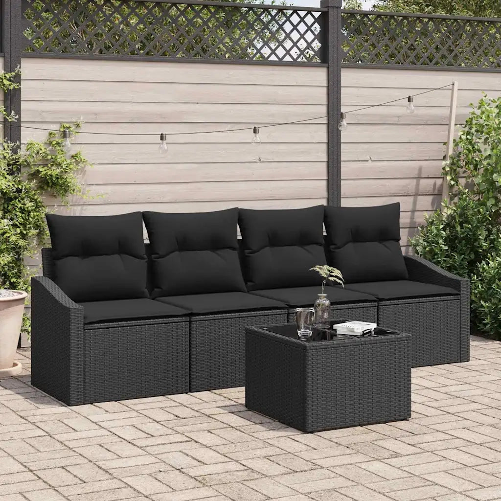 Set di divani con cuscino 5 pcs Nero polyrattan